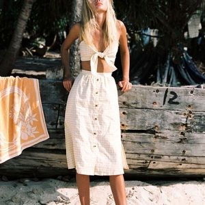 NWT Faithfull the Brand Checkered Linen Midi Skirt